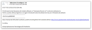 Emailul cu codul de activare generat